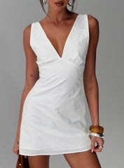 Florien Broderie Mini Dress White
