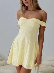 Rosebud Off The Shoulder Mini Dress Lemon