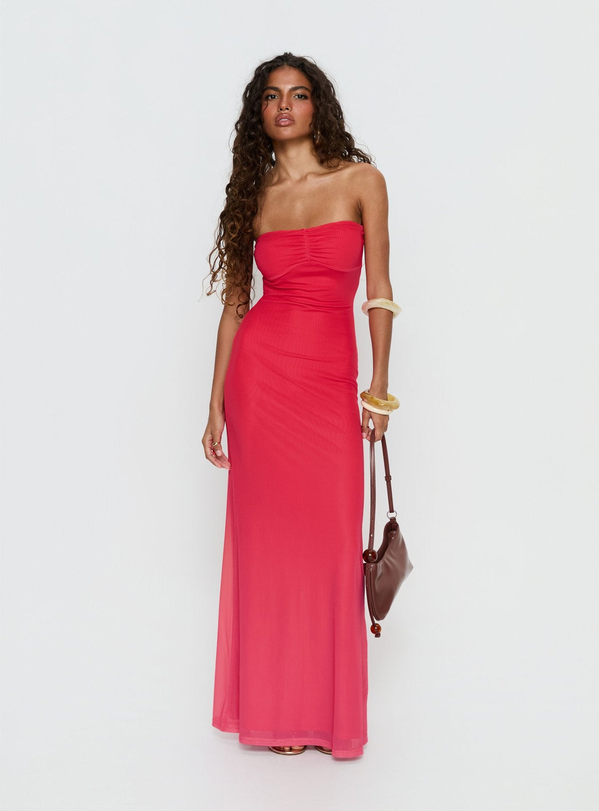 Jesemma Strapless Maxi Dress Hot Pink