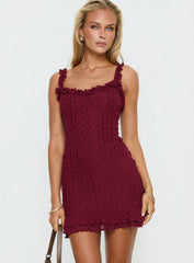 Steffi Frill Lace Mini Dress Burgundy