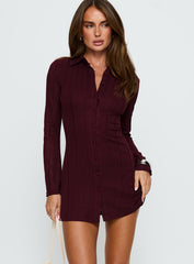 When You Sleep Long Sleeve Mini Dress Wine