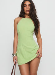 Lexica Halter Low Back Mini Dress Pistachio