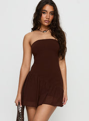 Hadlea Strapless Asymmetrical Mini Dress Brown