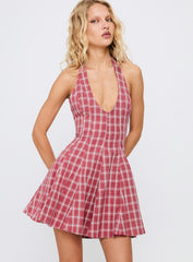 Out Of Nowhere Halter Mini Dress Red Check