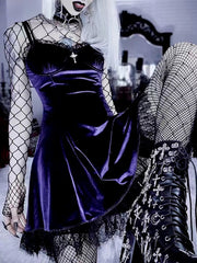 Velvet Gothic Sexy Black Vintage Spaghetti Strap High Waist Aesthetic Elegant Party Dress