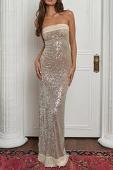 Sexy Sequins Slit Sequined Strapless Long Dresses(3 Colors)