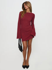 Rhapsody Long Sleeve Knit Mini Dress Red