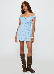 These Are The Days Shirred Mini Dress Blue Multi