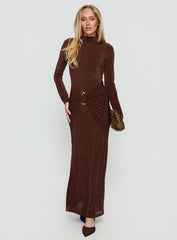 Yaqueline Long Sleeve Ruched Maxi Dress Chocolate