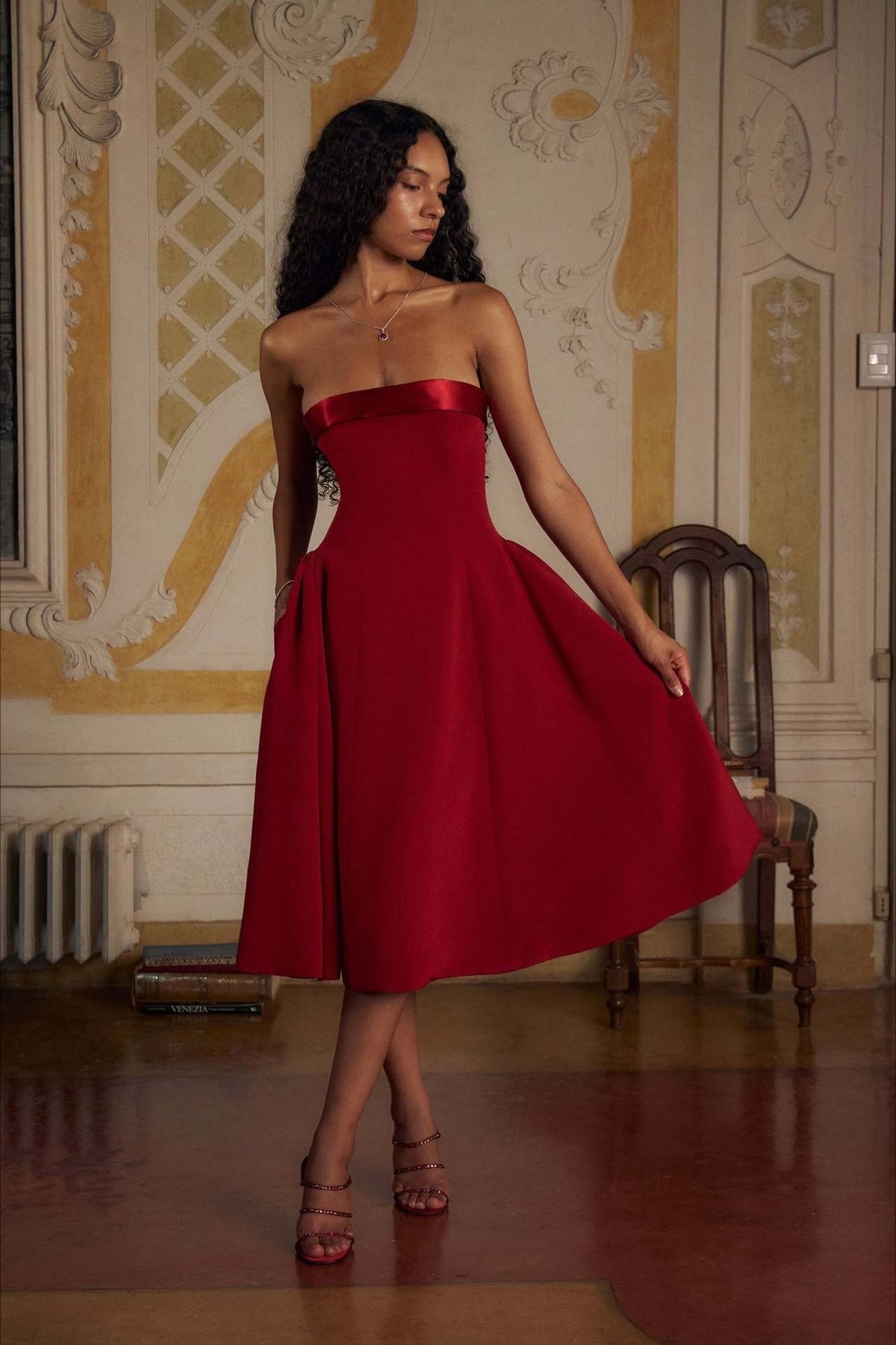 Patchwork Strapless Open Back Fitted Waist Elegant Party Dress