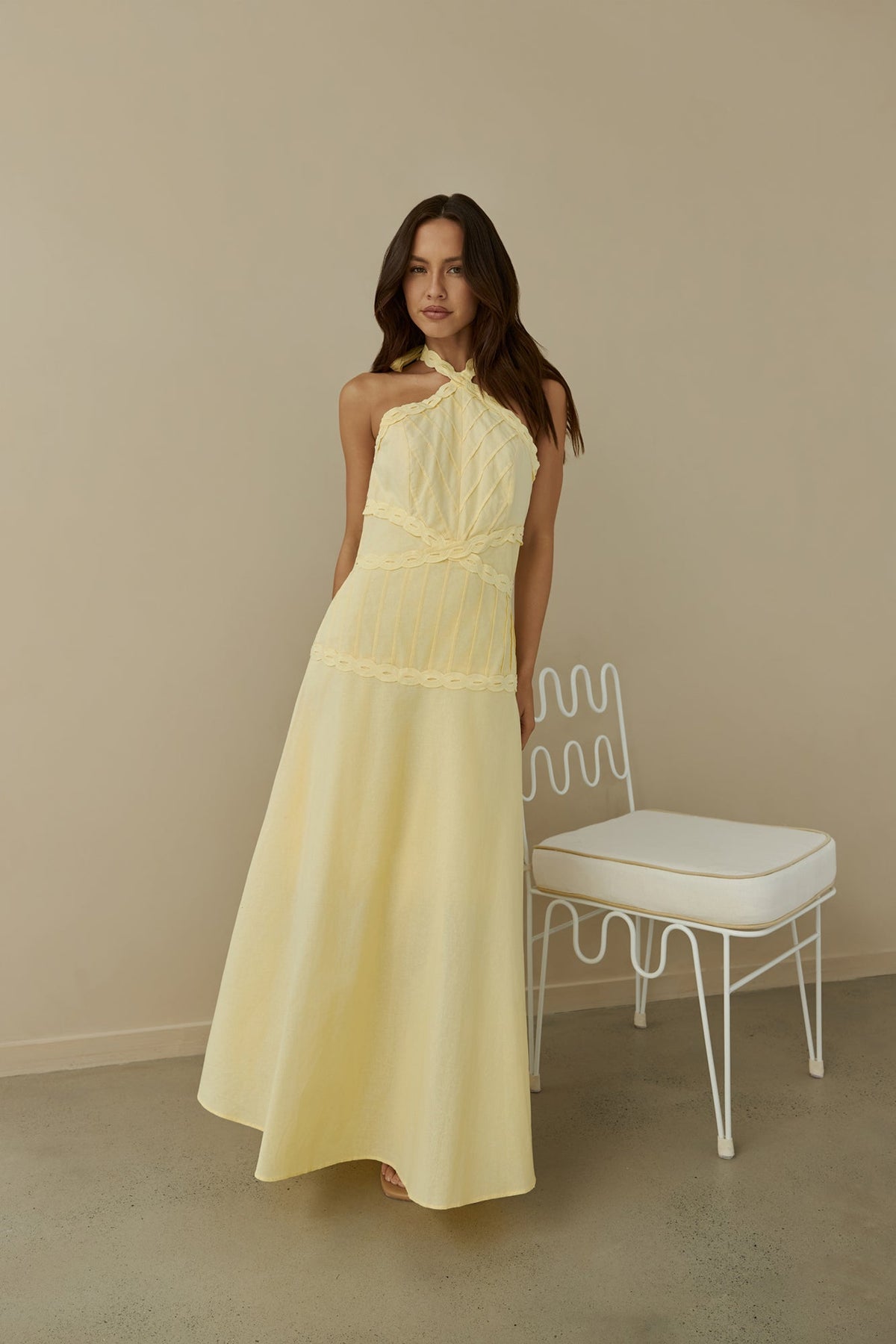 Tropical Dreamer Halter Maxi Dress Yellow