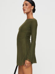 Lukea Long Sleeve Mesh Mini Dress Olive