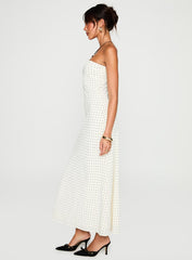 Just For Fun Strapless Maxi Dress White Polka Dot