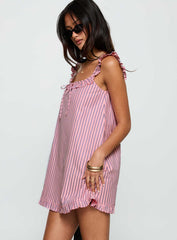 Zalina Babydoll Mini Dress Pink Stripe