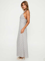 Evienna Halter Maxi Dress Blue Check