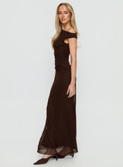 Krystyna Off Shoulder Ruched Maxi Dress Chocolate