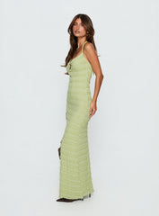 Liskaia Textured Halter Maxi Dress Soft Green