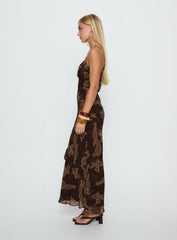 Jemimah V Neck Maxi Dress Brown Paisley