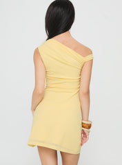Flowers Grow One Shoulder Mini Dress Lemon