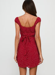 Tricia Cap Sleeve Mini Dress Red Floral