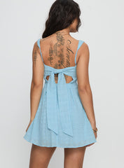 Xanthus Embroidered Mini Dress Blue