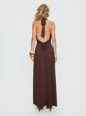 Diona Halter Ruched Maxi Dress Brown