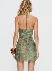 Lanaia Halter Mini Dress Green Paisley