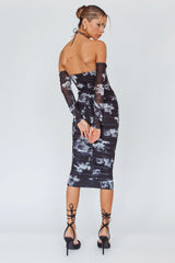 Cece Off-Shoulder Midi Dress Floral Black
