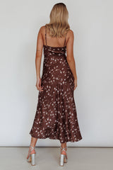Missoula Cami Strap Padded Bust Midi Dress Printed Brown