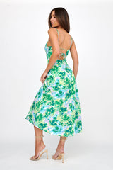 Galilea Tied Back Midi Dress Floral Green