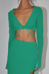 Sigournie Long Sleeve Chain Midi Dress Green