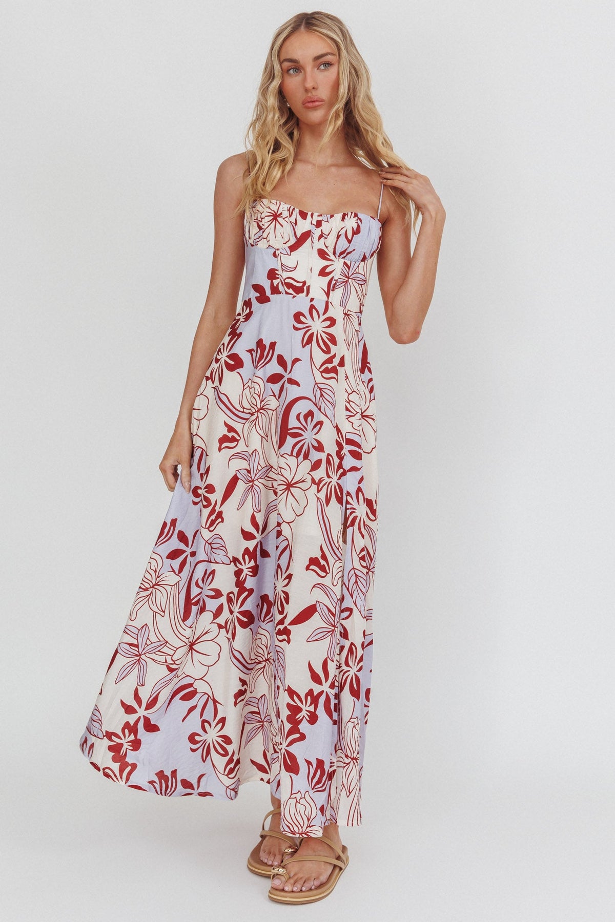 Echoes Tied Back A-Line Midi Dress Floral Lilac