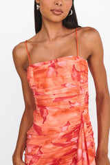 Your Destiny Ruched Asymmetrical Hem Dress Orange