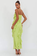 Panama Bay Ruffle Trim Cowl Neck Maxi Dress Sage