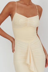 Kamilah Gathered Cascading Ruffle Midi Dress Butter