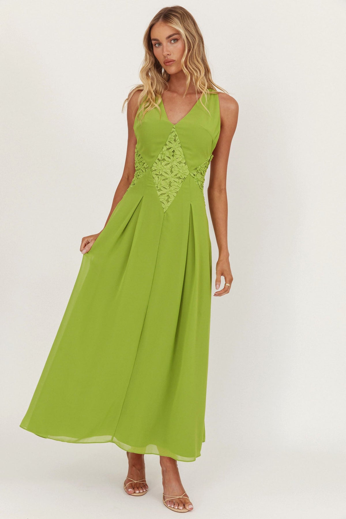 Wildflower Sun Applique Insert Maxi Dress Green