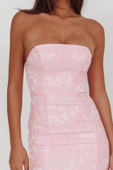 Corin Strapless High-Low Hem Maxi Dress Jacquard Pink
