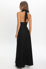 Lioren Plunging Halterneck Maxi Dress Black