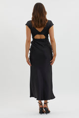 Lucinda V-Neck Twist Back Midi Dress Black