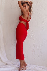 Sarita String Bust Midi Dress Red