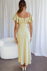 Park Avenue Flutter Sleeve Side Split Midi Dress Matcha