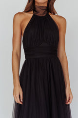 Andria Halterneck Tulle Midi Dress Black