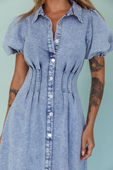 Zurich Pleated Waist Midi Dress Denim Blue