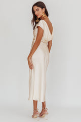 Loveland Cap Sleeve Cowl Back Midi Dress Oyster