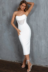 First Date Sweetheart Neckline Midi Dress White