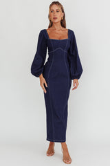 Bay Side Long Sleeve Denim Midi Dress Indigo