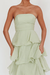 Giavana Strapless Layered Midi Dress Sage