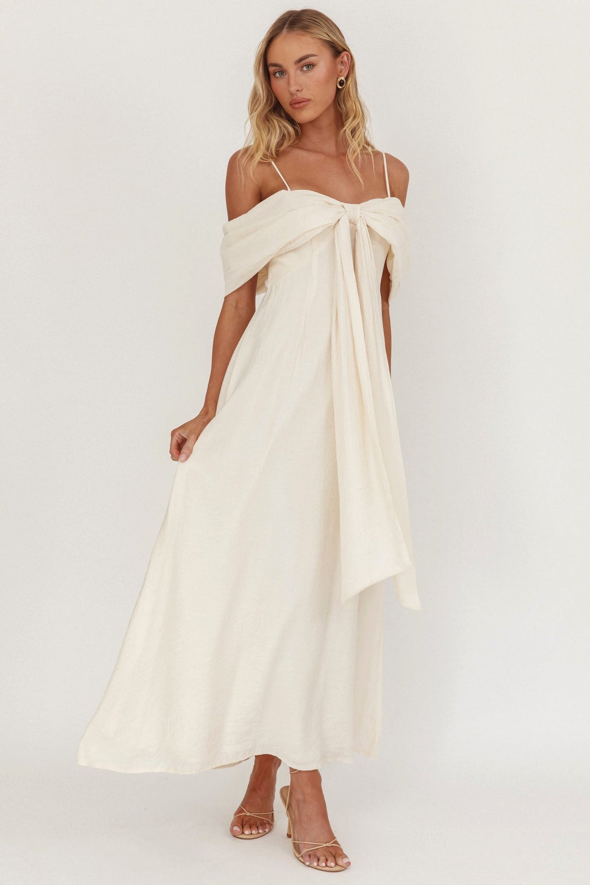 Lillibet Bow Tied Bust Midi Dress Cream