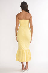 Elira Bubble Hem Strapless Midi Dress Lemon