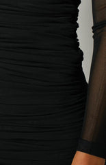 Ambra Long Sleeve Mesh Party Dress Black